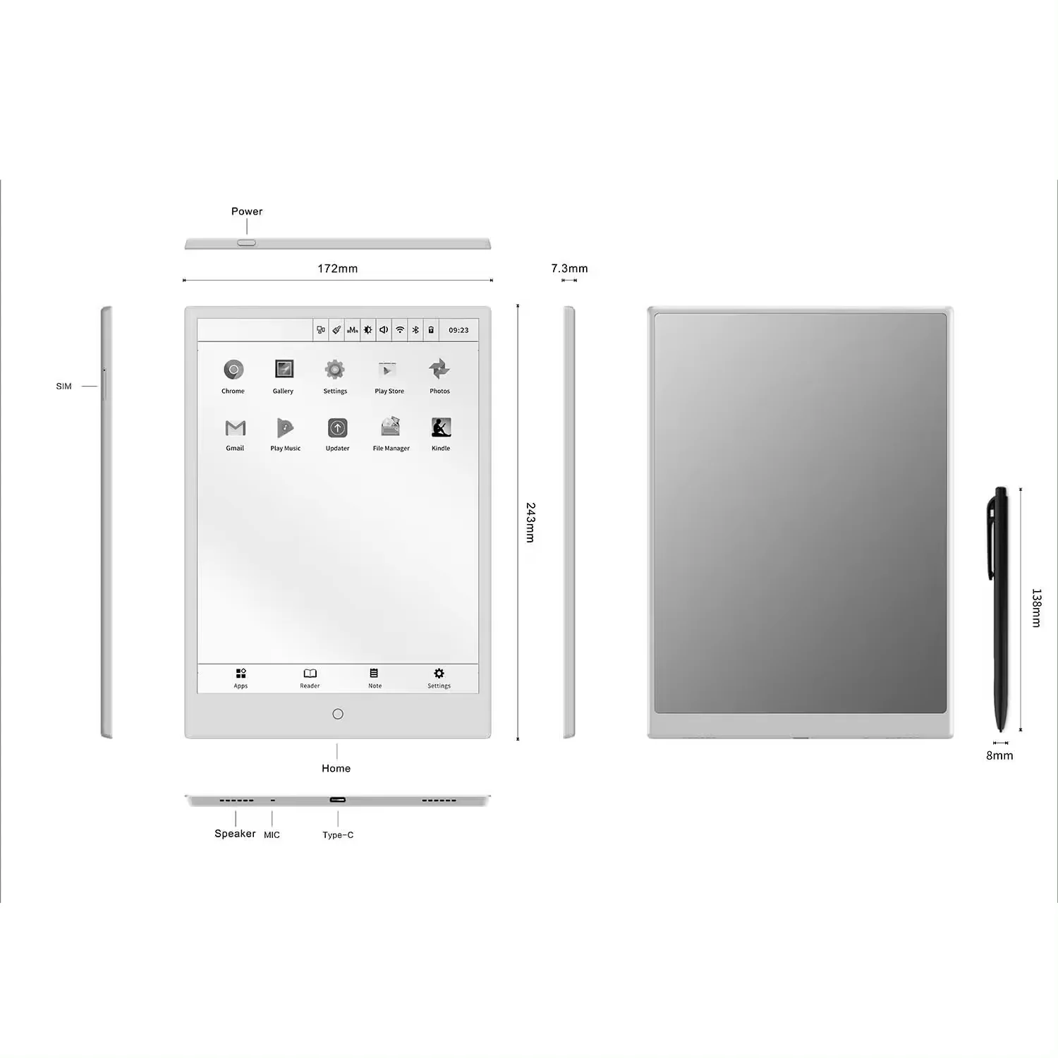 E-Ink Tablet Reader - Nova chegada 10.3 Polegada leitor de